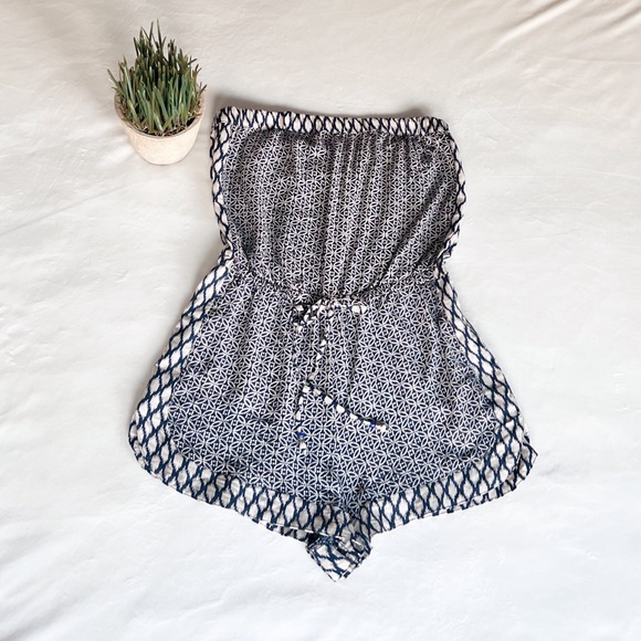 SOLD. ANGIE Medium Blue Boho Strapless Romper - Picture 12 of 13